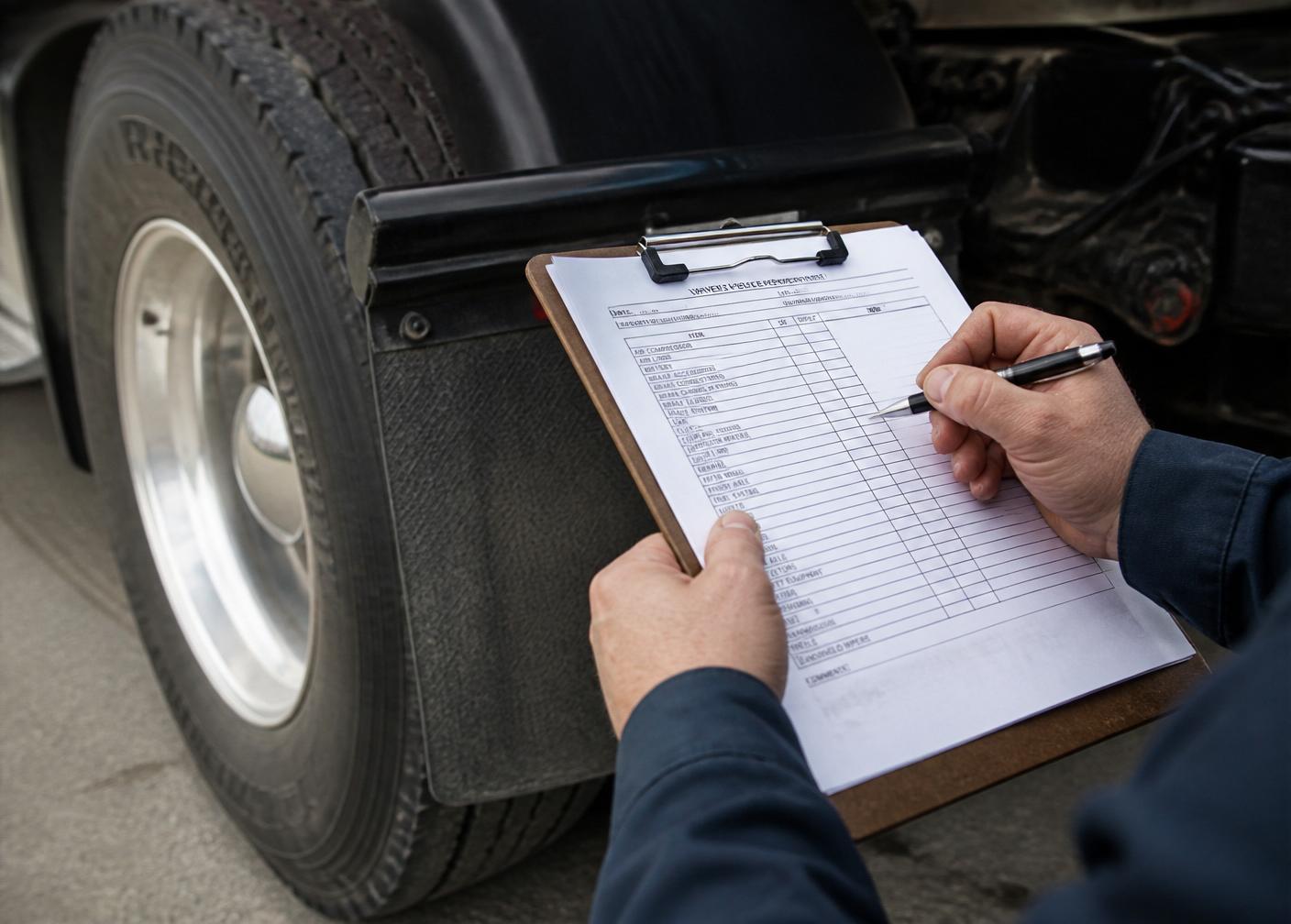 Driver completing a vehicle inspection checklist — professional workforce readiness